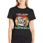 Live Laugh Toaster Bath Funny Saying USA Flag  Trendy Pattern T-Shirt