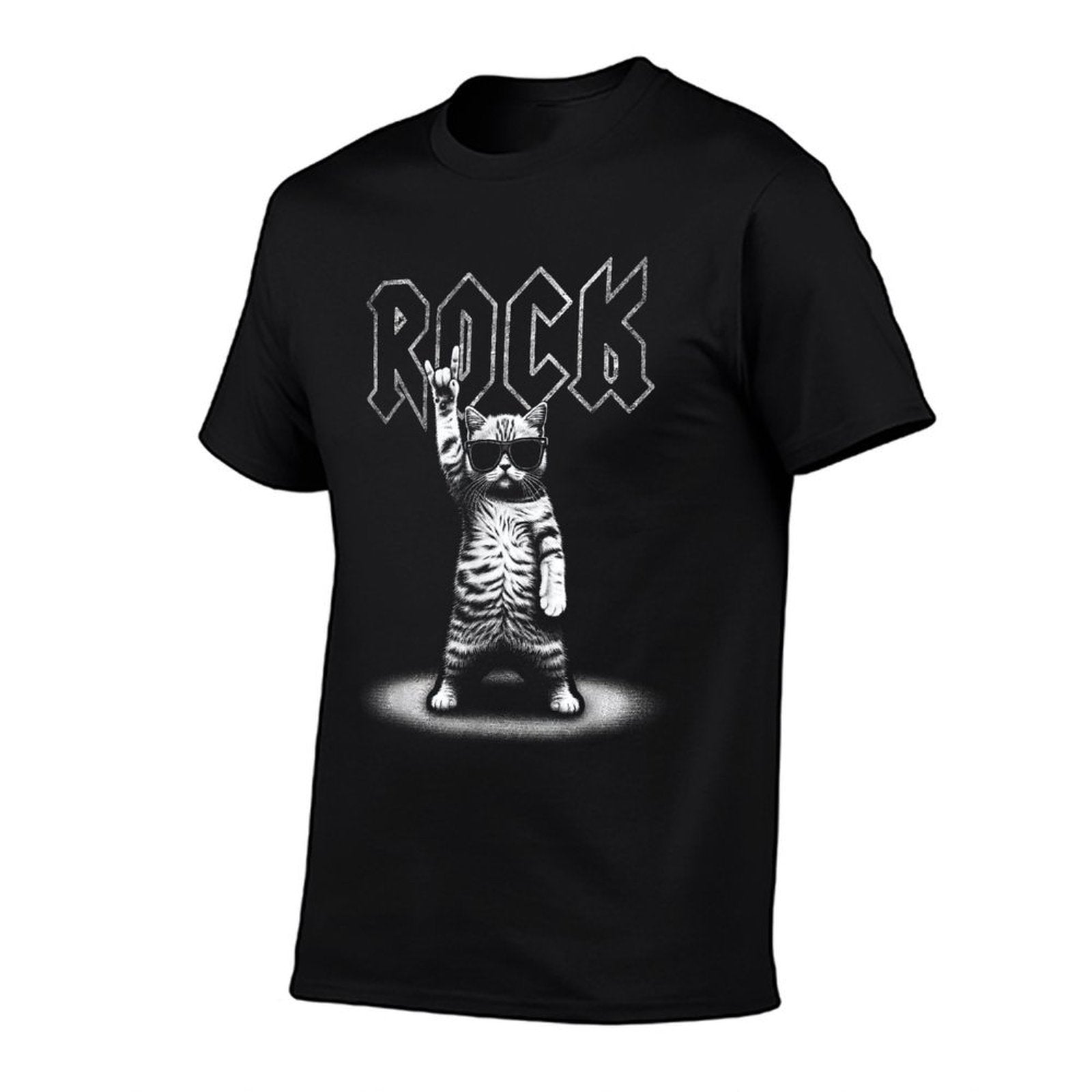 Retro Cat Rock Music Gifts Men Kids Women Funny Cat  Easy-care T-Shirt