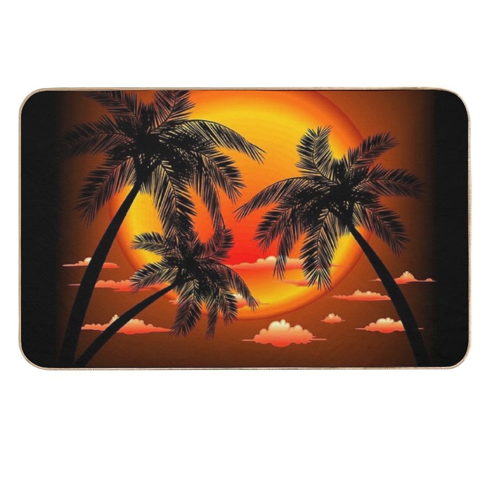 Warm Topical Sunset with Palm Trees  Fade-Resistant Bath Mat