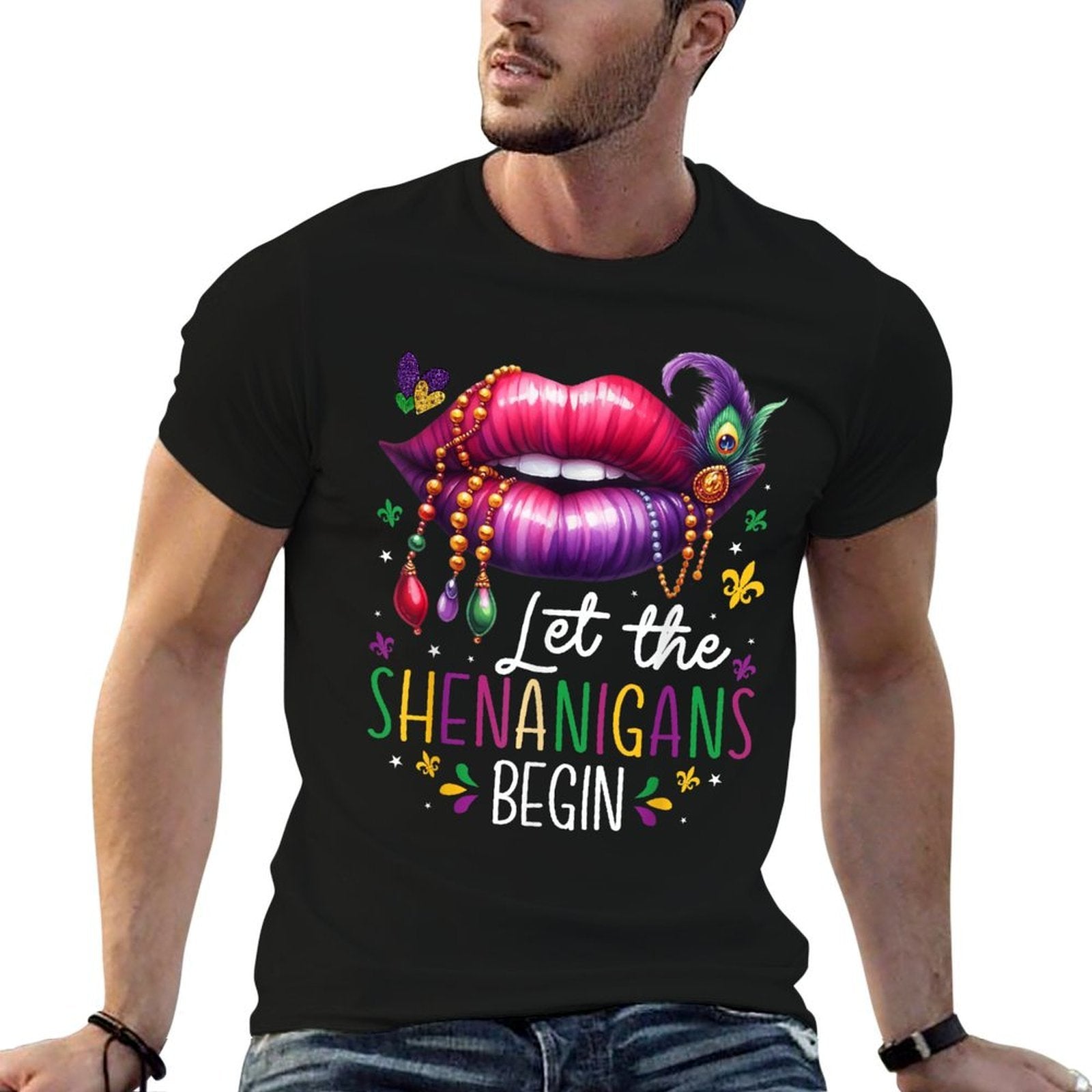 Let The Shenanigans Begin Mardi Gras Lips New Orleans 2025  Soft T-Shirt