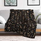 Ancient Egyptian Gods And Hieroglyphs - Black And Gold Versatility Throw Blanket