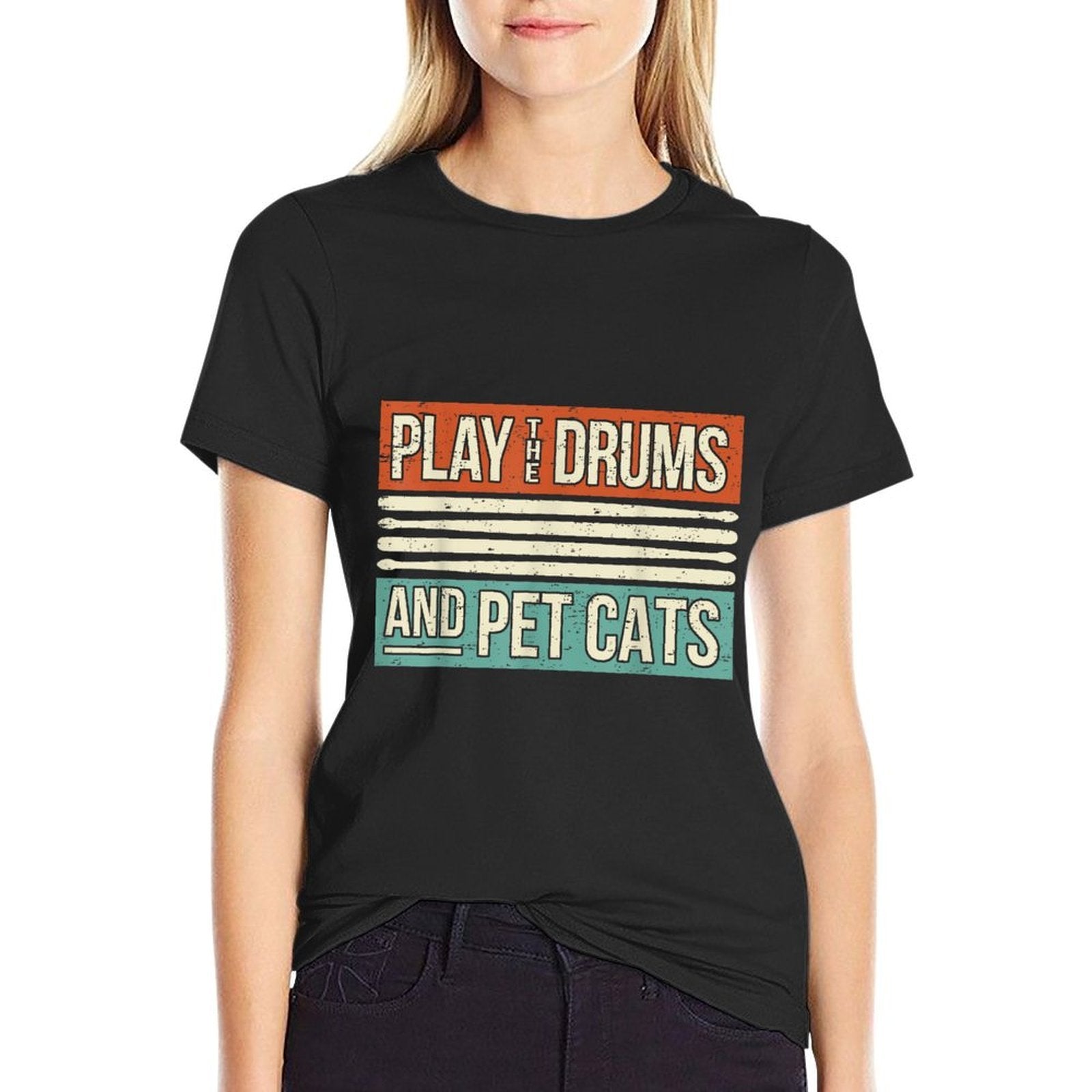 Retro Drummer Drumming Drums Percussion I Kitty Cat Lover  Slim-fit Cut T-Shirt