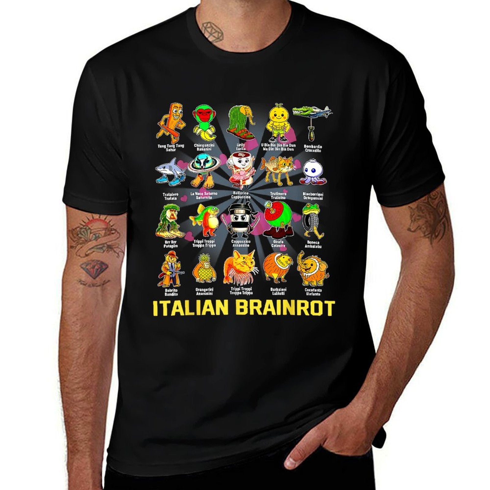 Types of Italian Brainrot Meme Character Hand Drawn for Kids  Oversized Silhouette T-Shirt