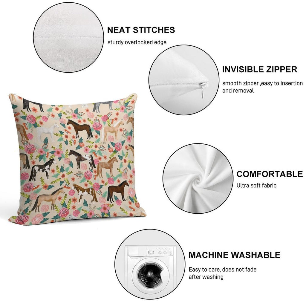 Horses Floral Horse Breeds Farm Animal Pets Soft Durable Construction Throw Pillow