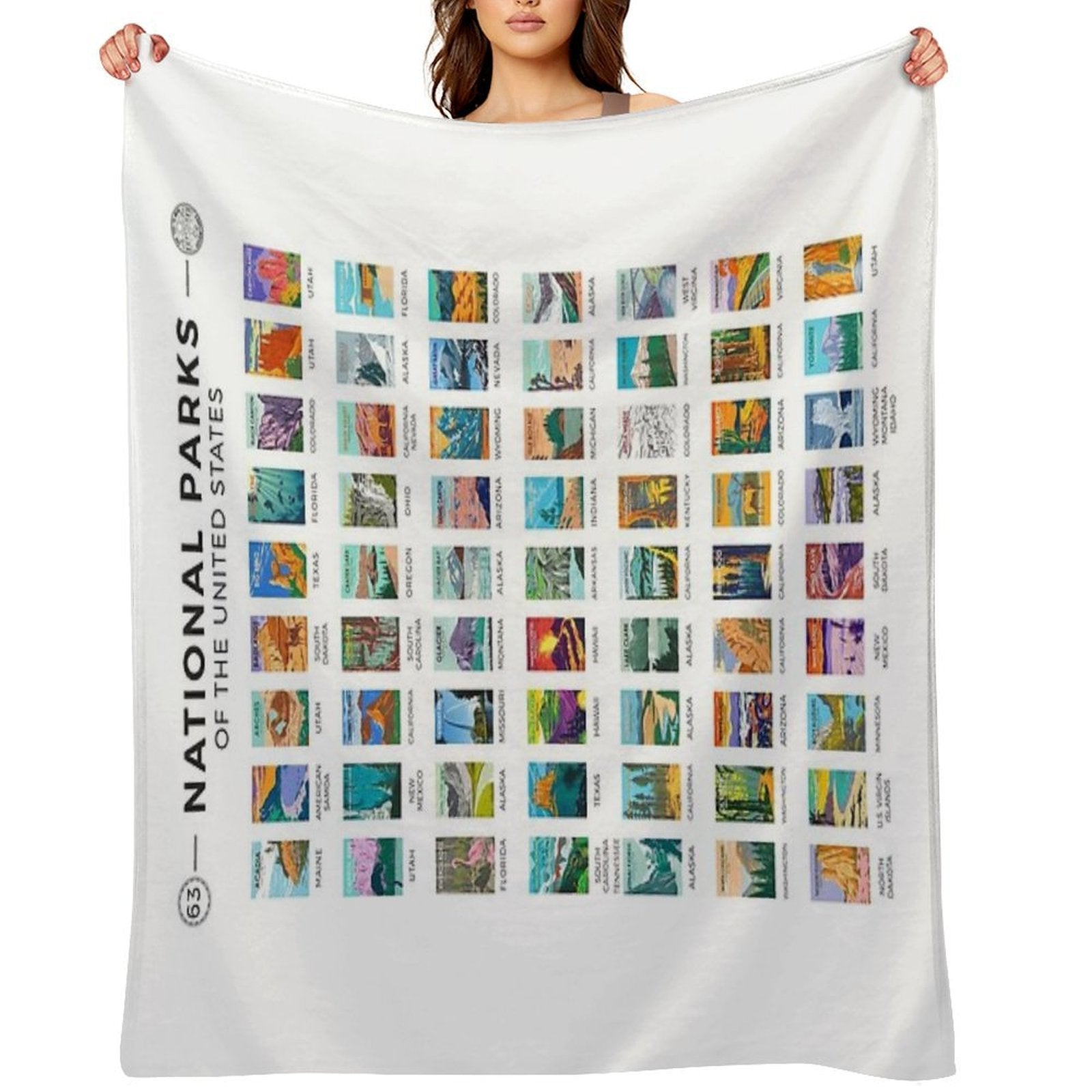 National Parks Of The United States Poster List Machine-washable Throw Blanket