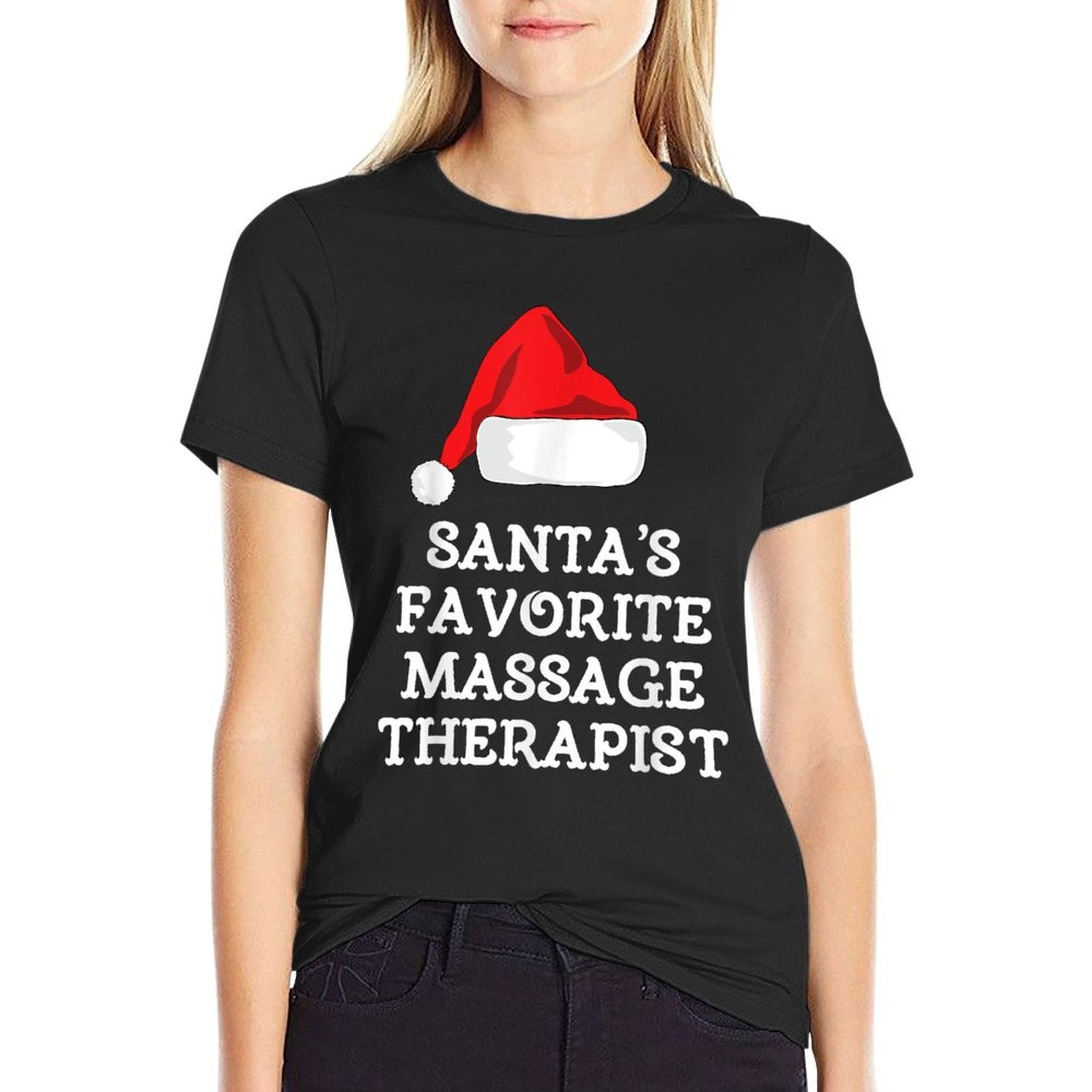 Santas Favorite Massage Therapist Christmas Hat Therapy  Heathered Texture T-Shirt