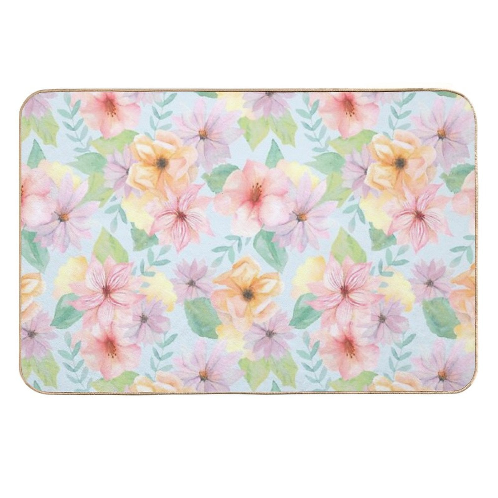 Pastel Tropical Floral Pattern  Repositionable Bath Mat