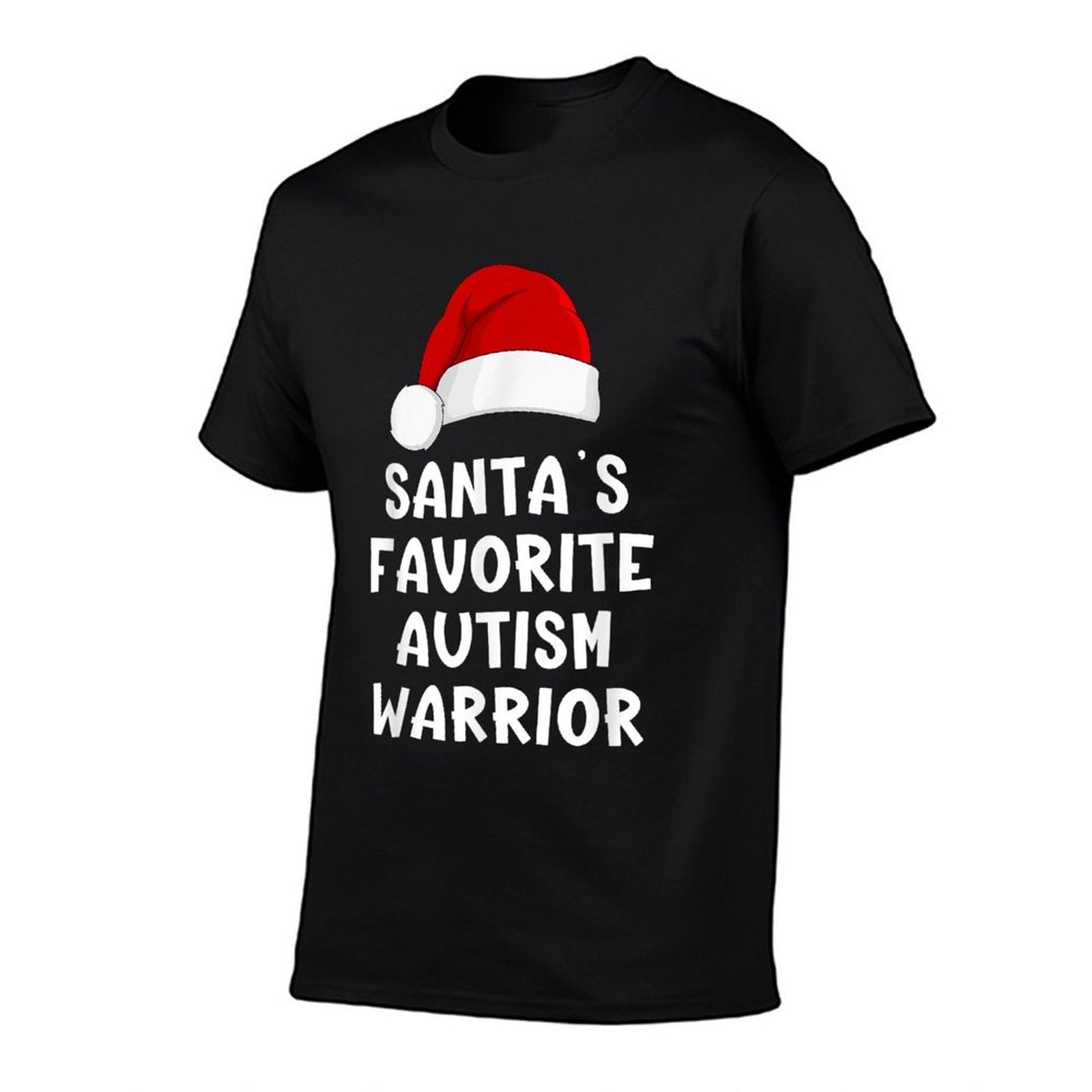 Christmas Santas Favorite Autism Warrior Funny Xmas Pajama  Ribbed Collar T-Shirt