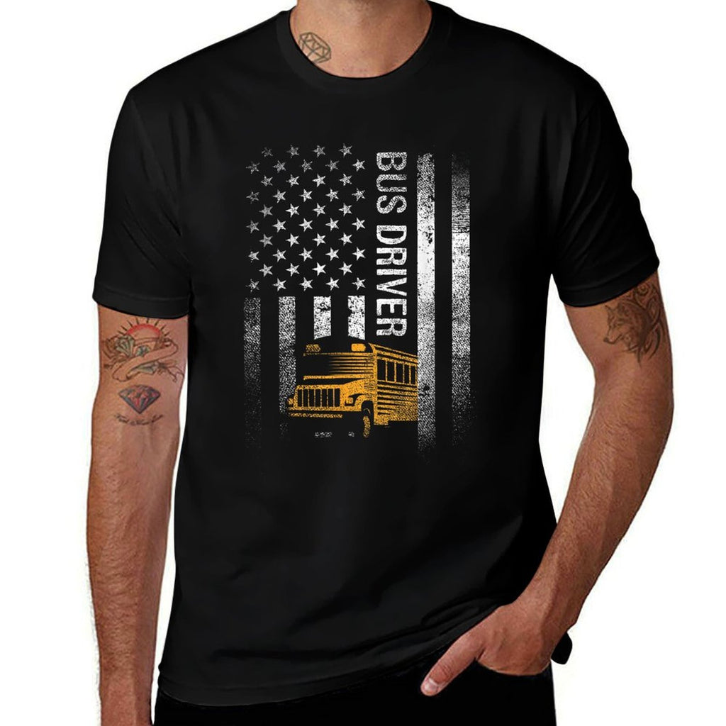 School Bus Driver Usa American Funny Bus Driver Gift  Cotton T-Shirt