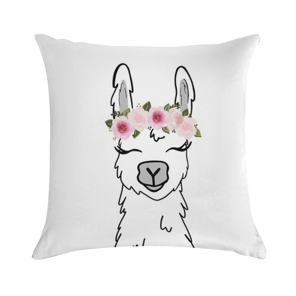 Floral Crown Llama Soft Short Plush Fabric Throw Pillow