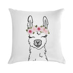 Floral Crown Llama Soft Short Plush Fabric Throw Pillow