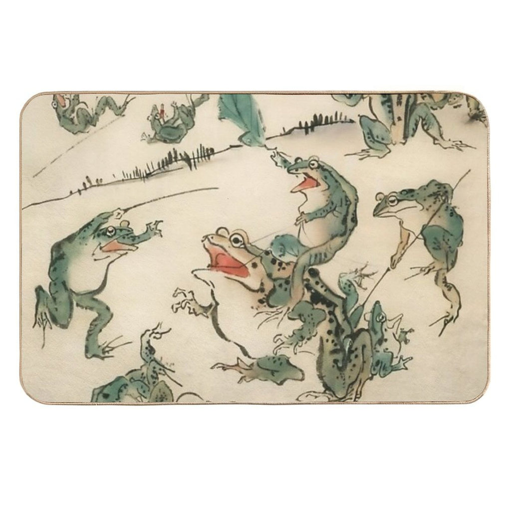 Battle of The Frogs Kawanabe Kyosai  Toxin-Free Bath Mat