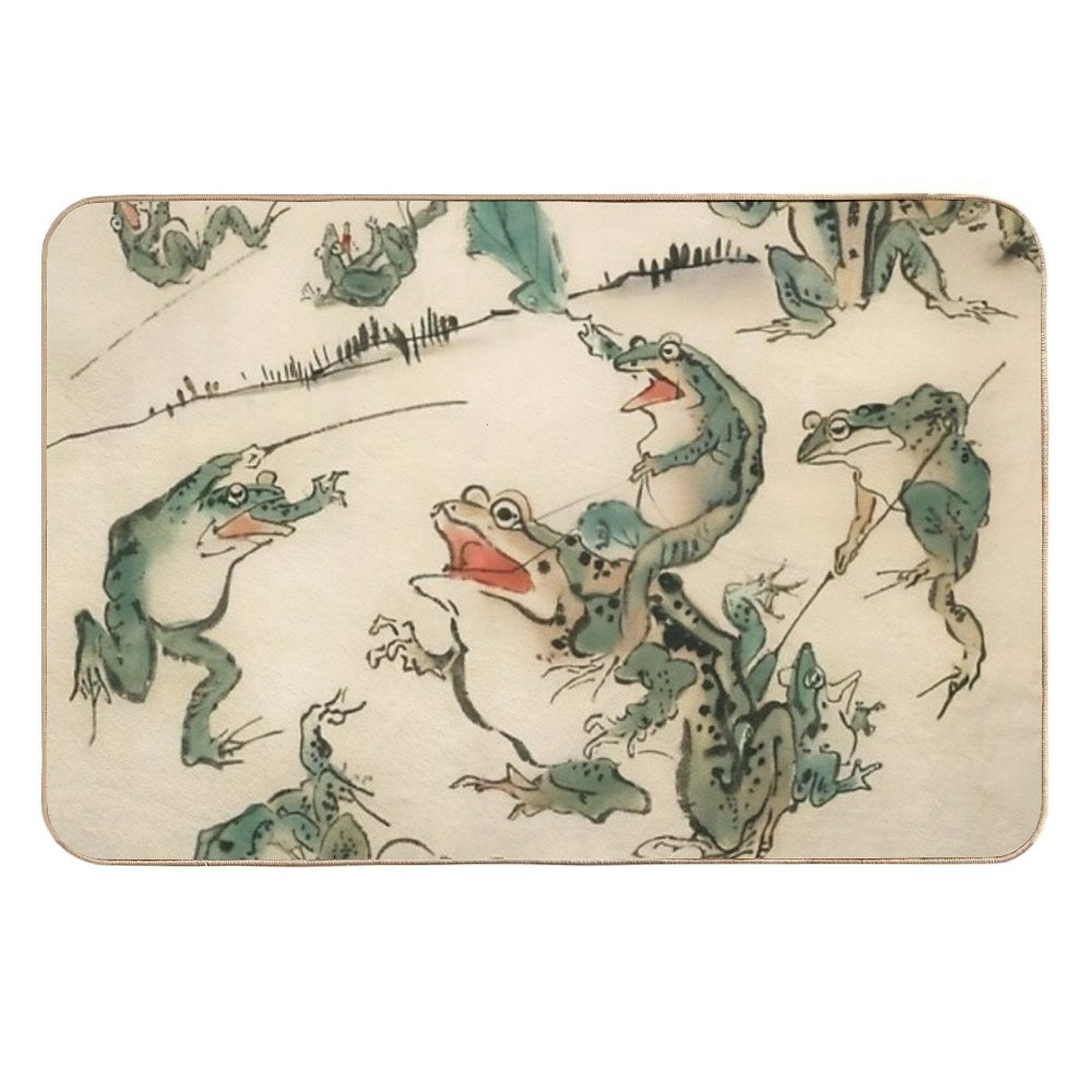 Battle of The Frogs Kawanabe Kyosai  Toxin-Free Bath Mat