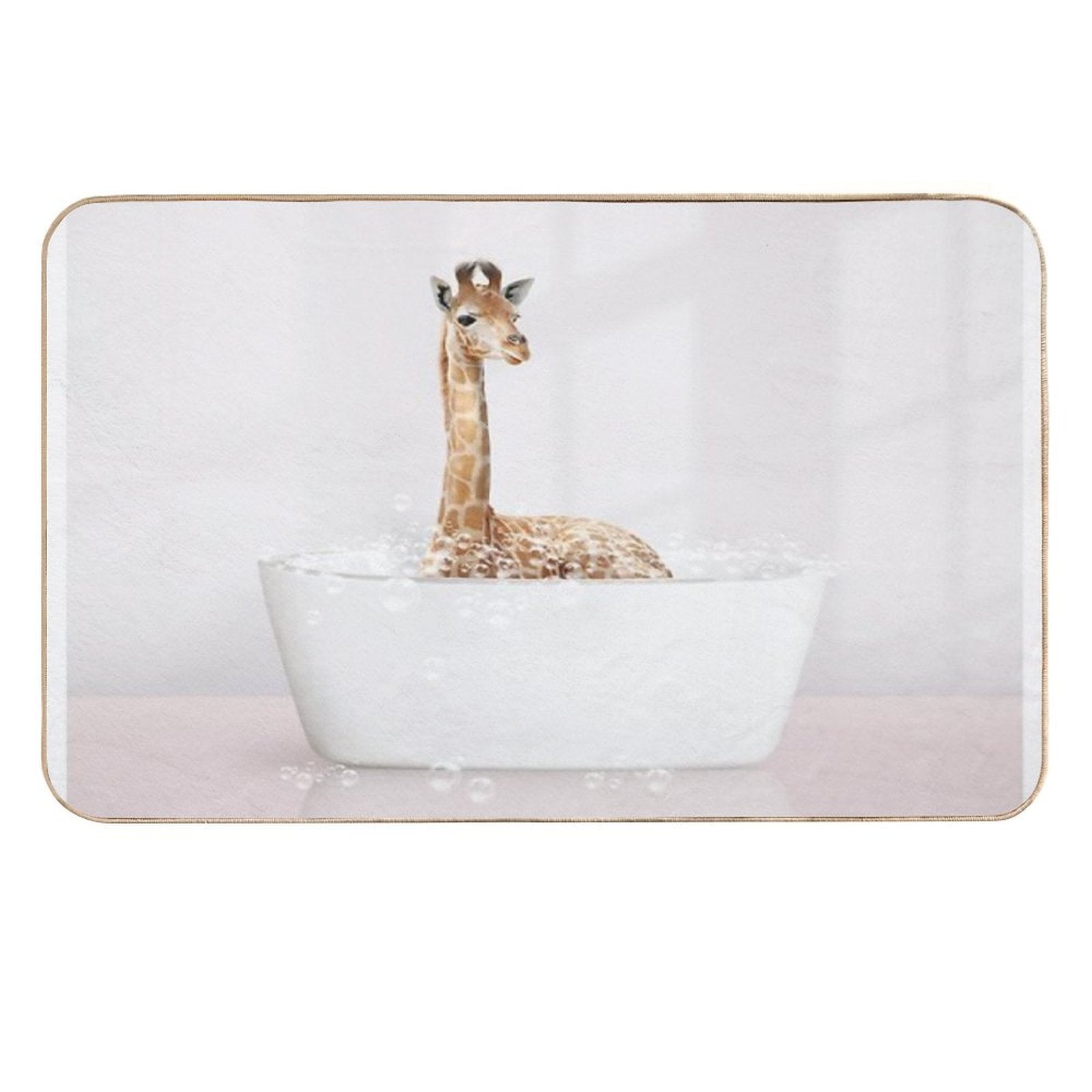 Baby Giraffe in Modern Bathtub Pink Print, Baby Giraffe Bathing, Animals in Bathtub Art by Synplus  Non-Slip Bath Mat