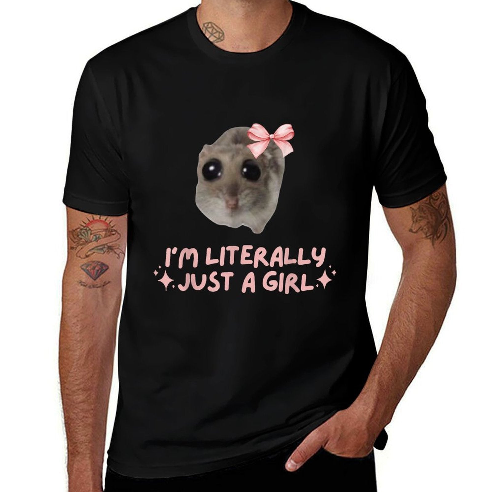 Im Literally Just A Girl Sad Hamster Meme Pink Ribbon  Classic T-Shirt