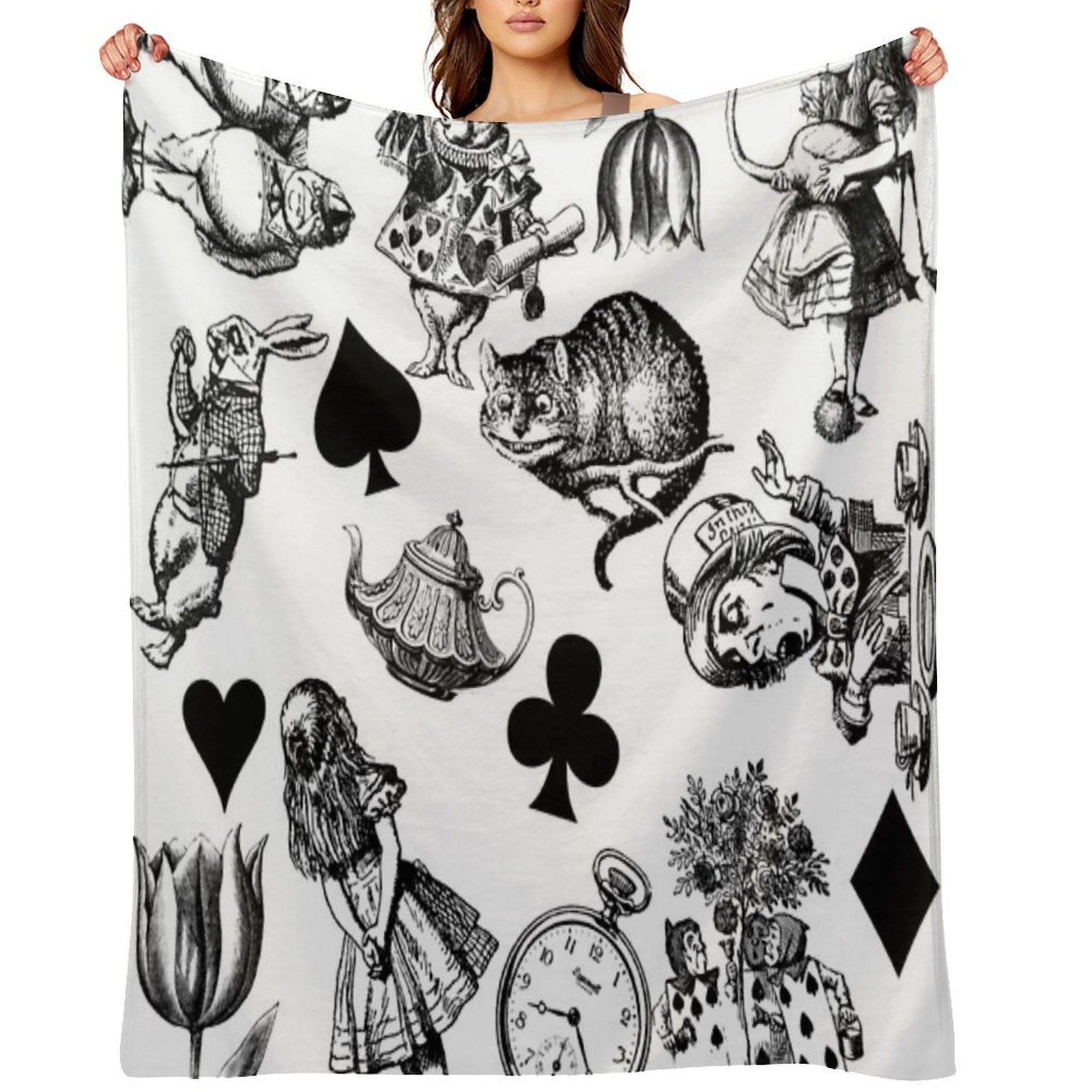 Alice's Adventures in Wonderland White Rabbit Mad Hatter Easy Care Throw Blanket