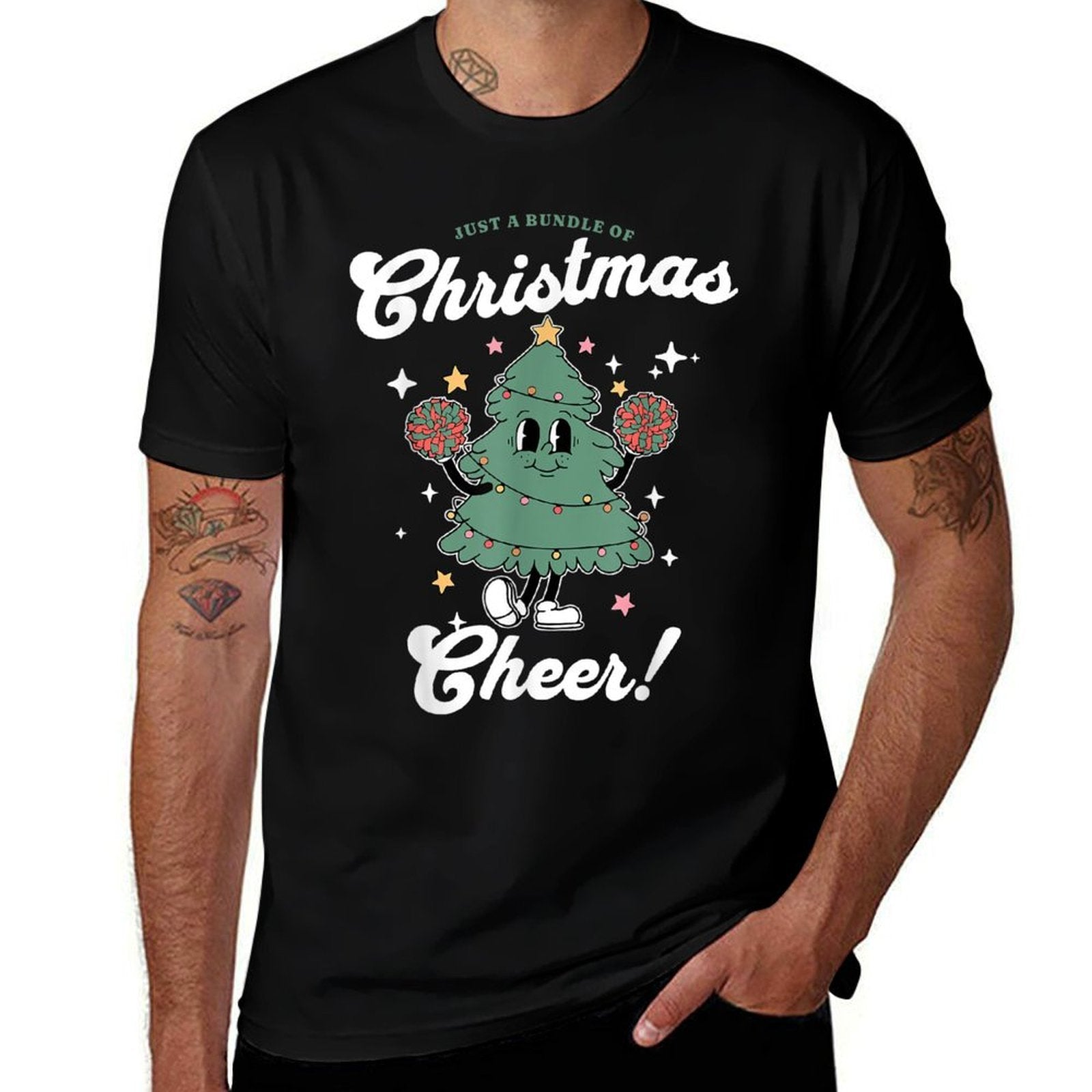 Cheerleader Cute Christmas Tree Cheerleading Womens Unisex-Adults, Girls Black Small Classic Fit Crew Neck Christmas Tree Holida  Soft T-Shirt