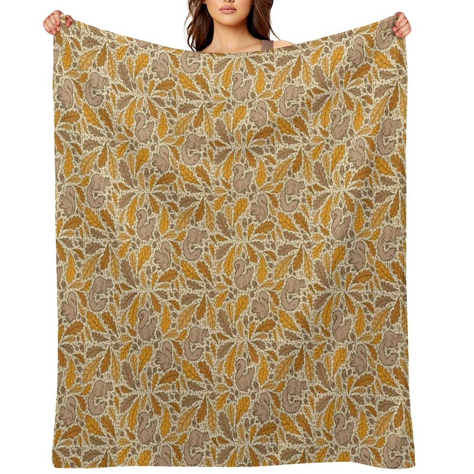 Oak & Squirrels  Animal Autumn Nature Pattern Wrinkle-free Throw Blanket