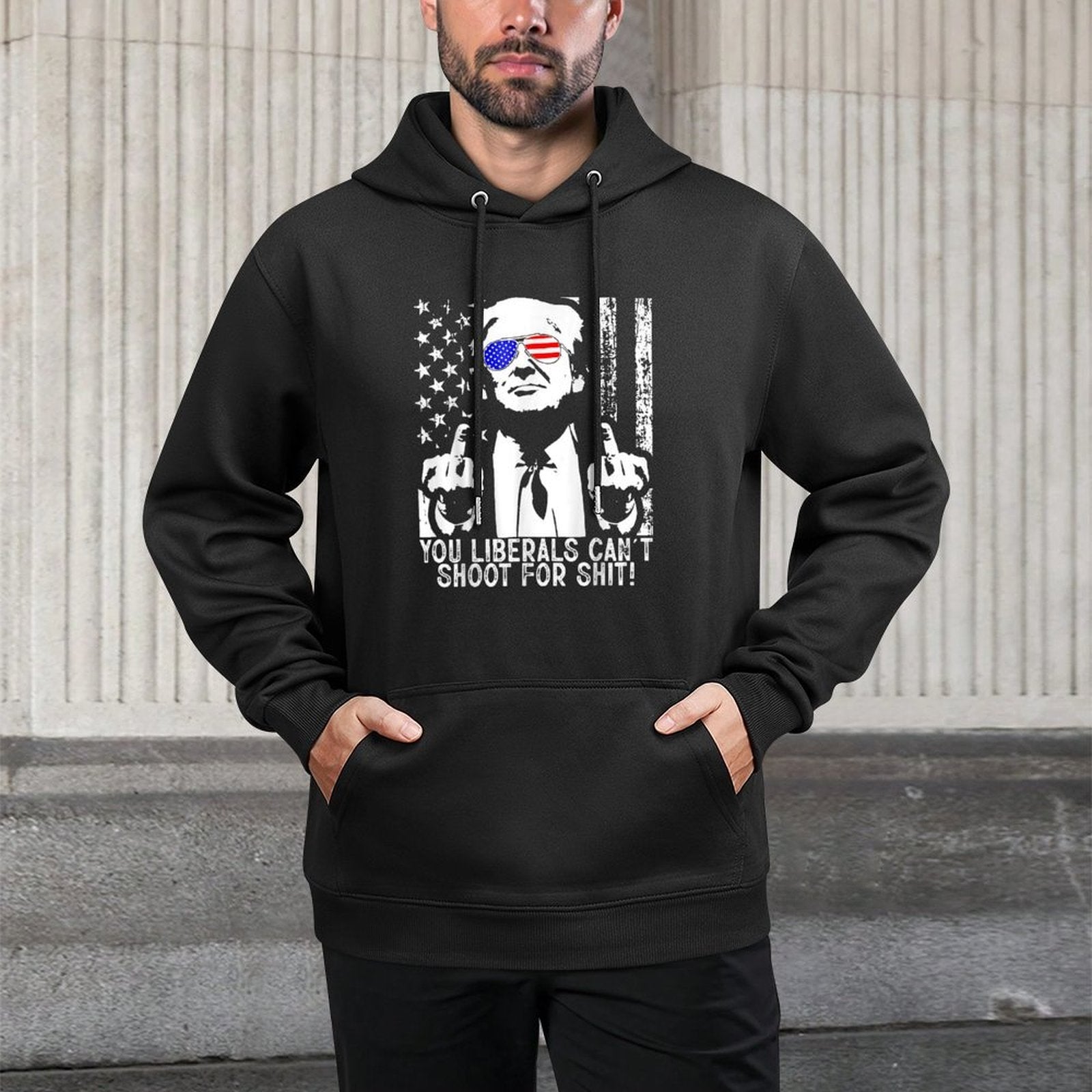 Trump You Liberals Can&#39;t Shoot For Shit American USA Flag Medium-Weight Fabric Hoodie