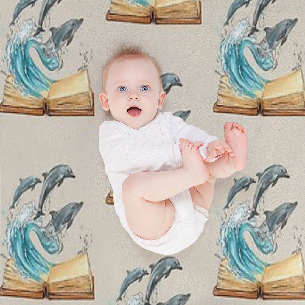 Dolphins Jumping from Old Book Watercolor Illustration Wrinkle-free Throw Blanket