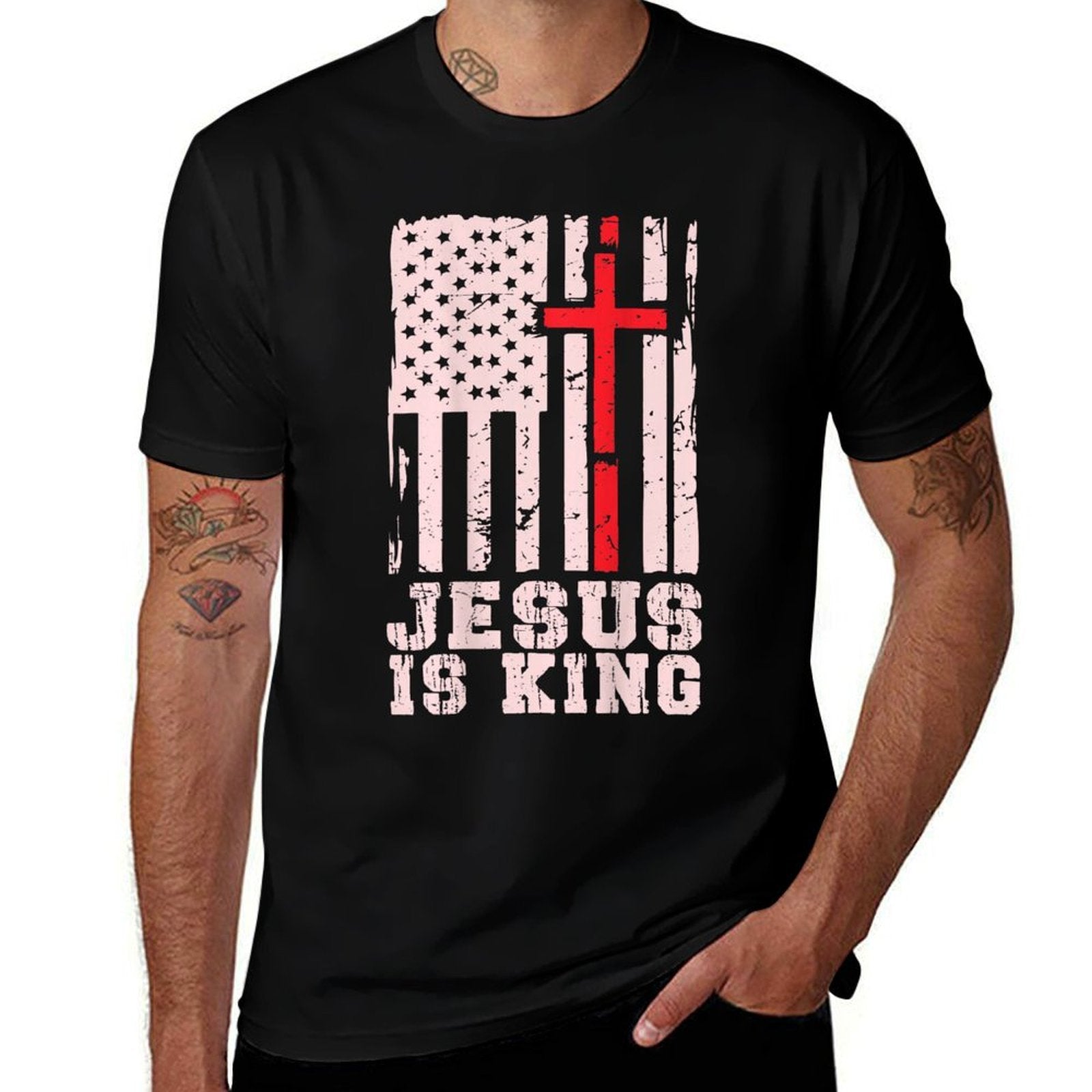 Jesus Is King Christ Lord Patriotic Christian American  Trendy Pattern T-Shirt