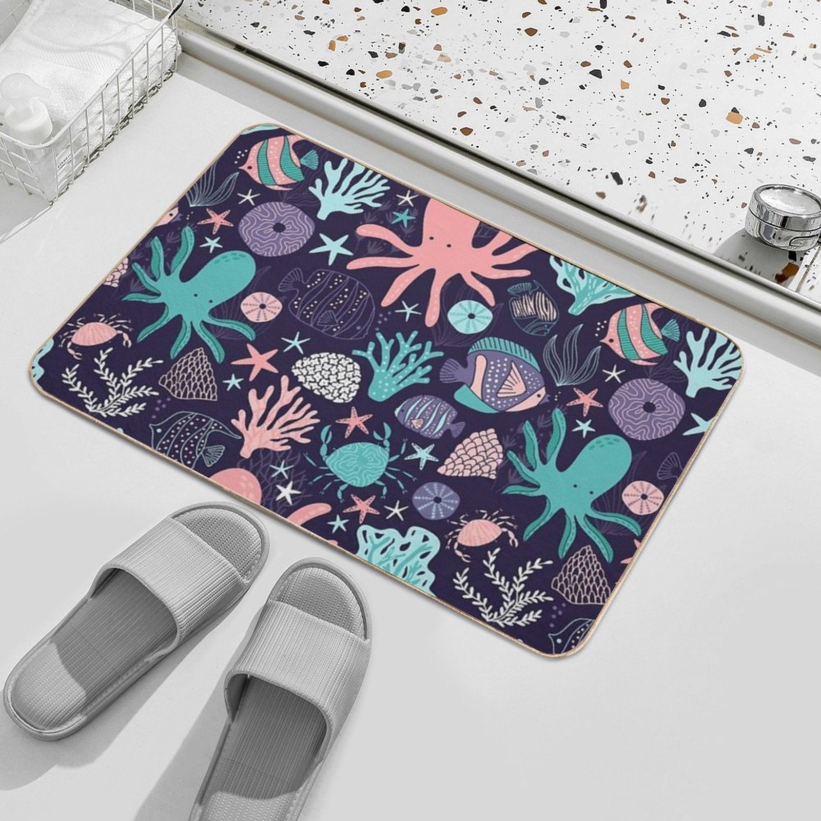 Ocean Animals Fish Coral Octopus Coastal  Long-Lasting Bath Mat