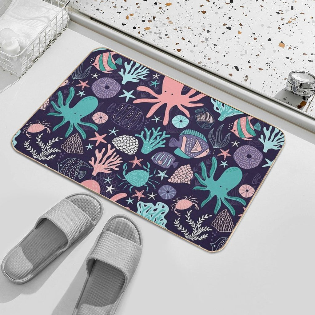 Ocean Animals Fish Coral Octopus Coastal  Rapid-Drying Bath Mat