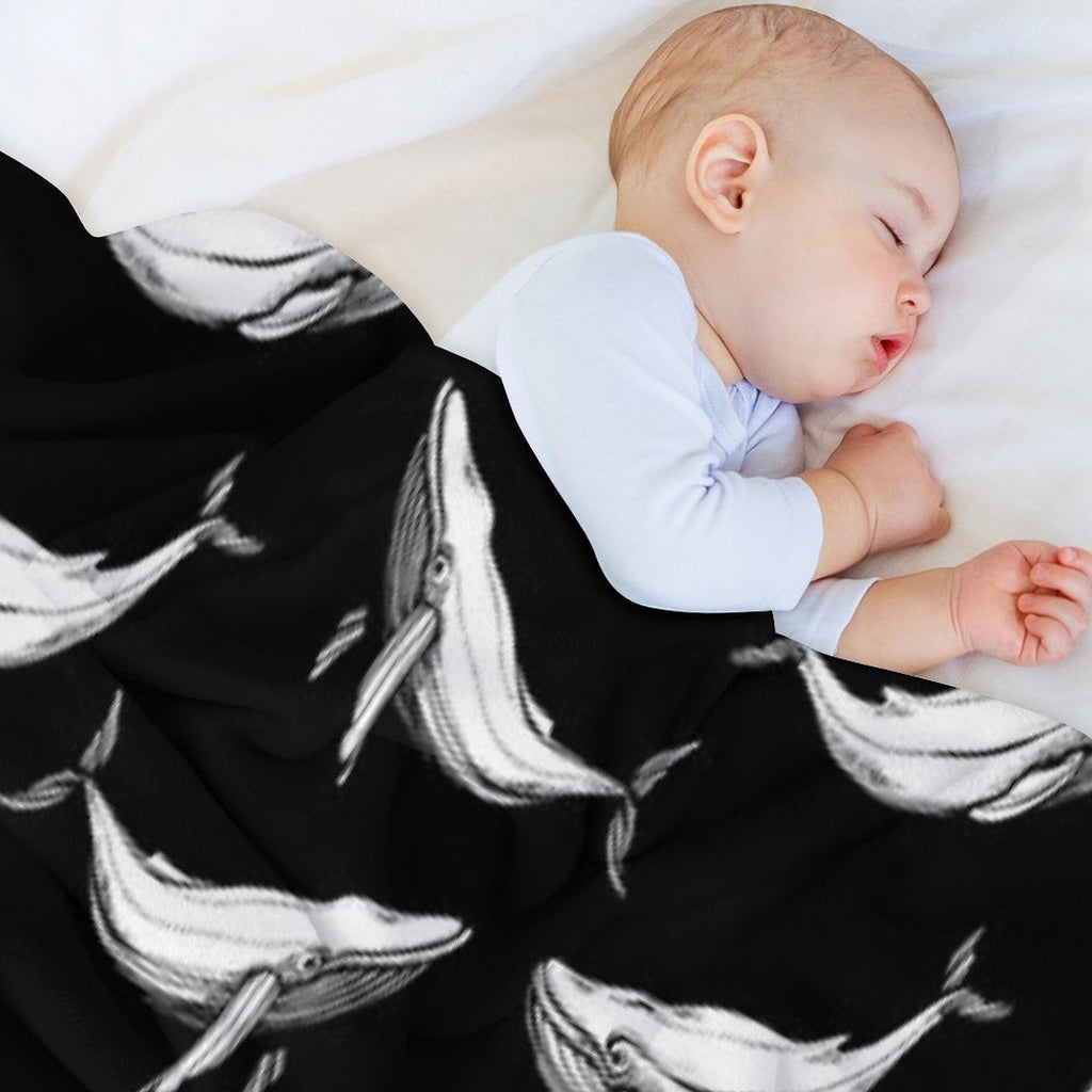 Whales in Black Lightweight Throw Blanket