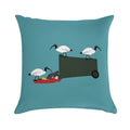 Bin Chickens Eating Lunch on Sea Blue Soft Shrink-Resistant Throw Pillow