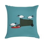 Bin Chickens Eating Lunch on Sea Blue Soft Shrink-Resistant Throw Pillow