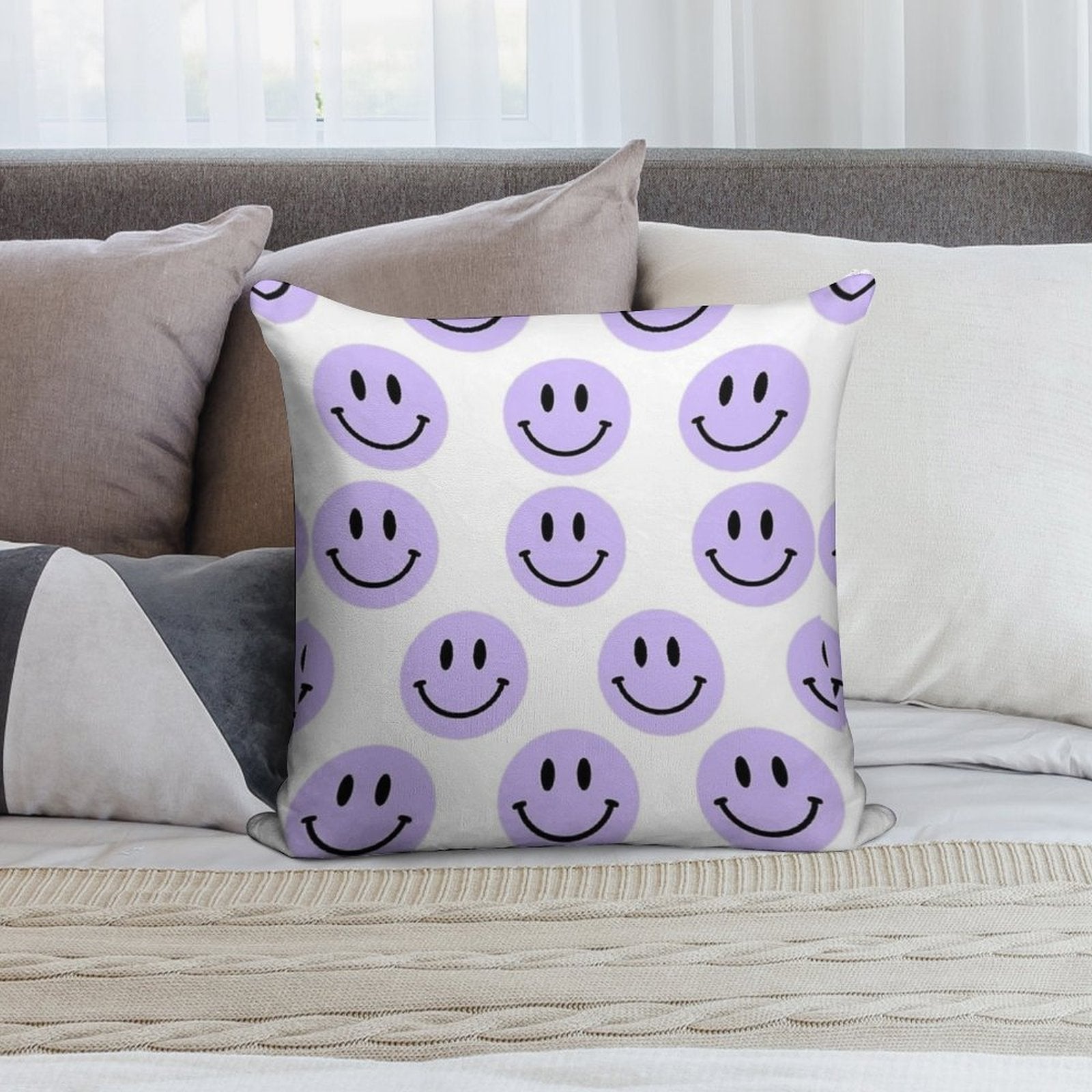 Purple Preppy Smile Print Soft High-Density Material Throw Pillow