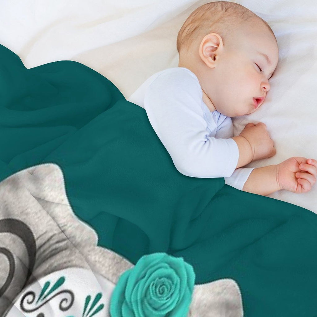 Teal Blue Day of The Dead Sugar Skull Baby Elephant Multi-functional Throw Blanket