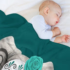Teal Blue Day of The Dead Sugar Skull Baby Elephant Multi-functional Throw Blanket