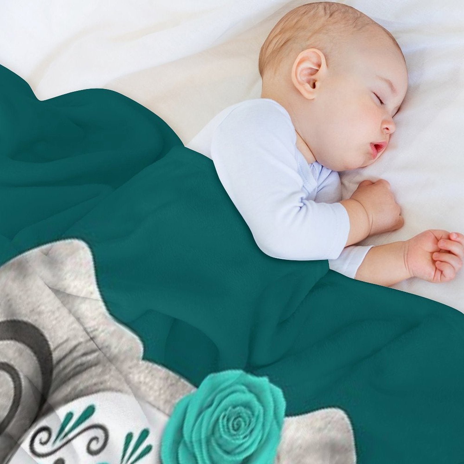 Teal Blue Day of The Dead Sugar Skull Baby Elephant Multi-functional Throw Blanket