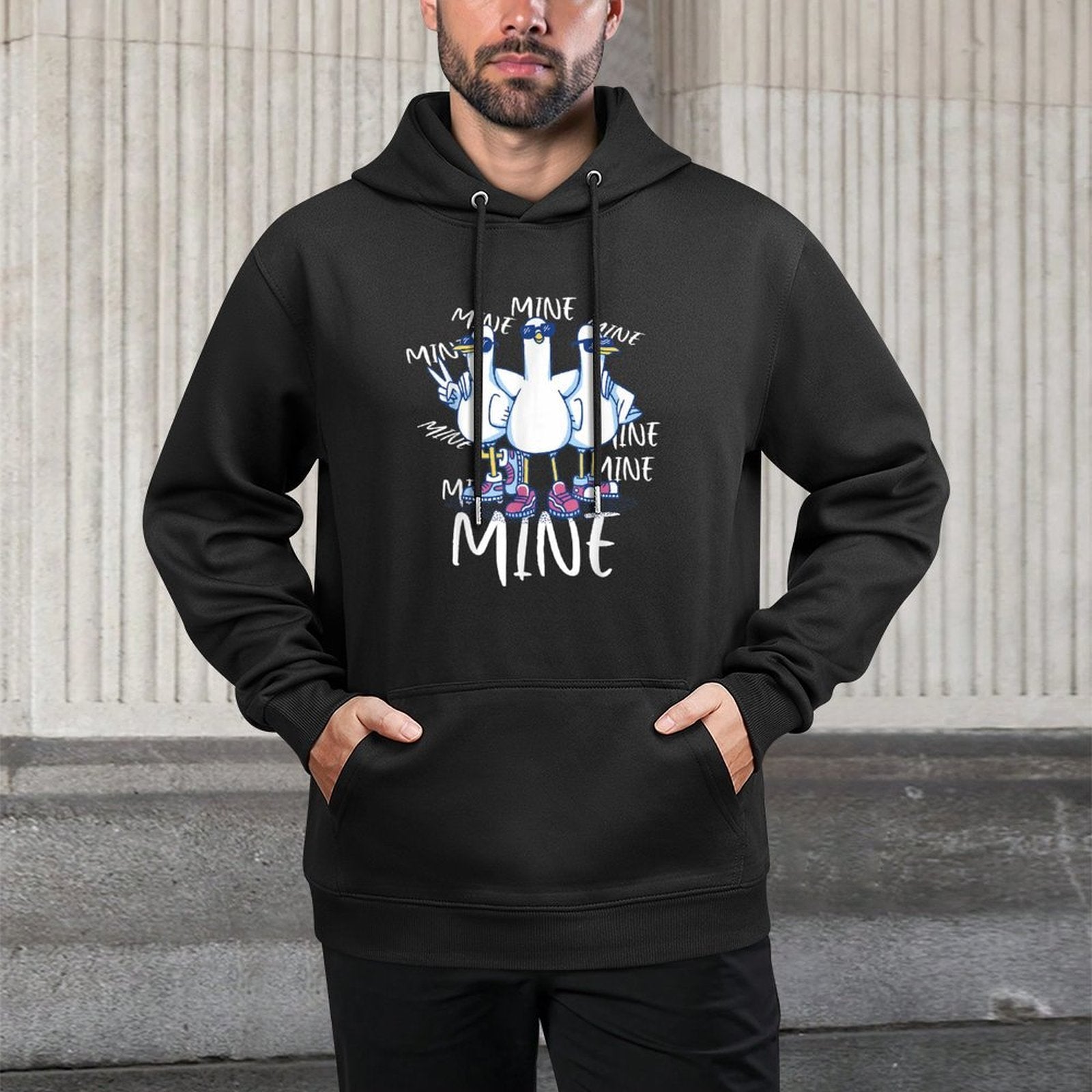 Funny Seagull Saying Mine Funny Pigeon Retro Ocean Life Adjustable Hood Hoodie
