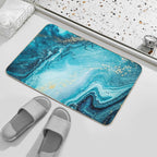 Blue & Gold Ocean Tides Abstract Art  Easy To Clean Bath Mat