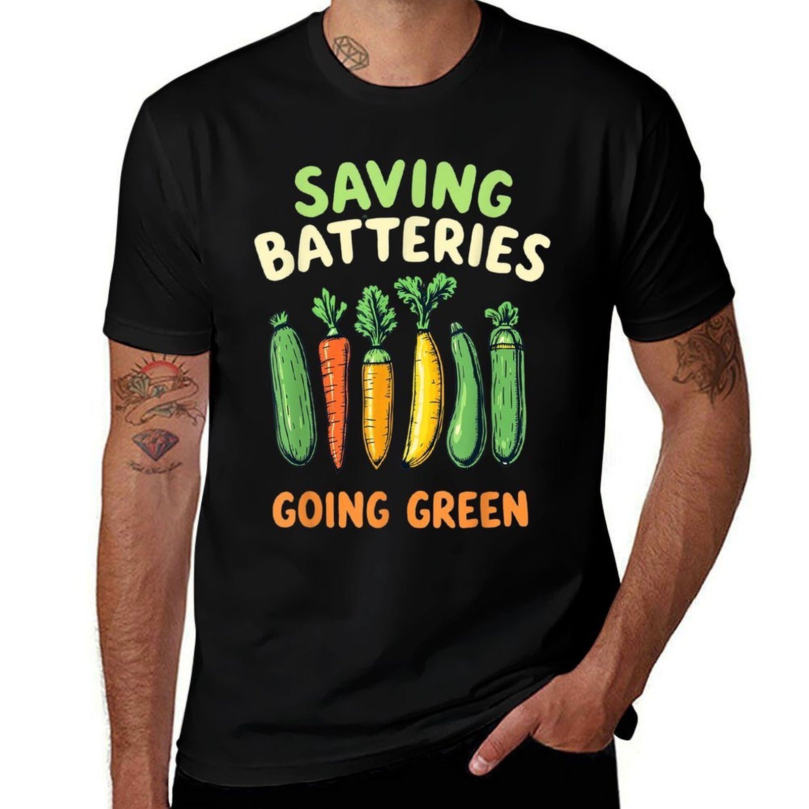 Eco Saving Batteries Going Green Funny Embarrassing Cucumber  Trendy Pattern T-Shirt