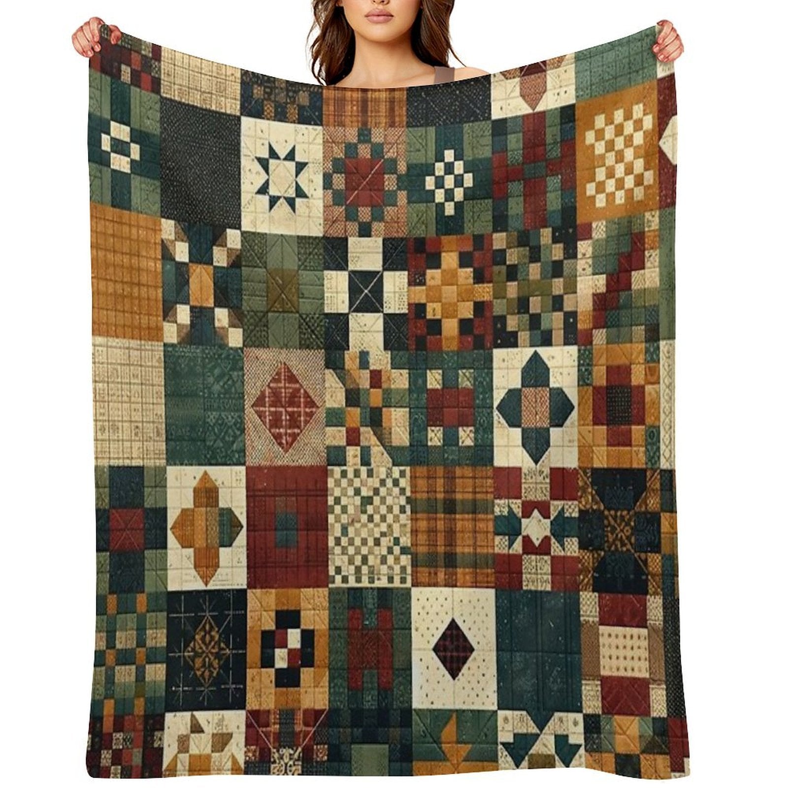 Autumn Patchwork Pattern Premium Throw Blanket
