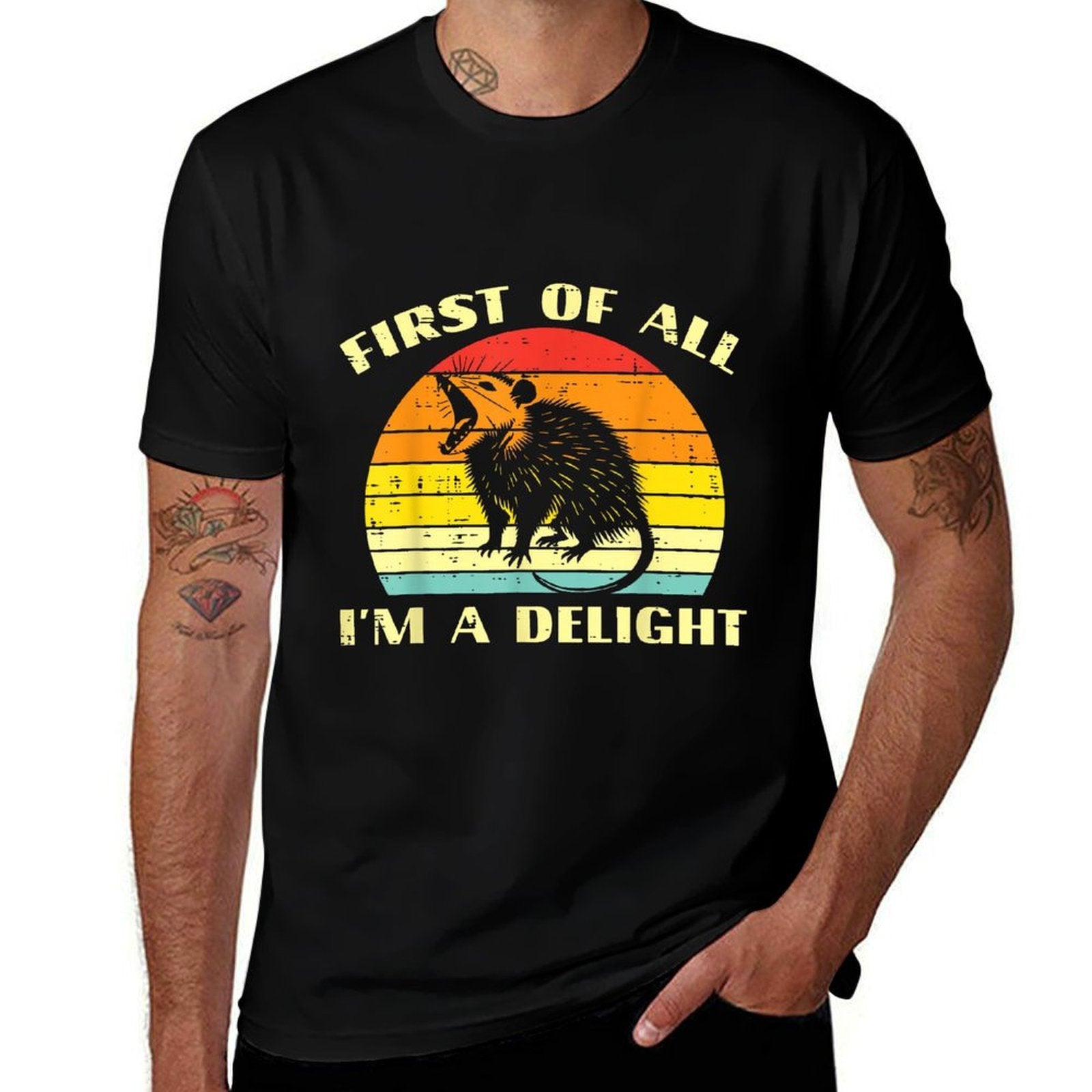 Opossum Im A Delight Retro Feral Possum Meme Women Men Kids  High-quality Stitching T-Shirt