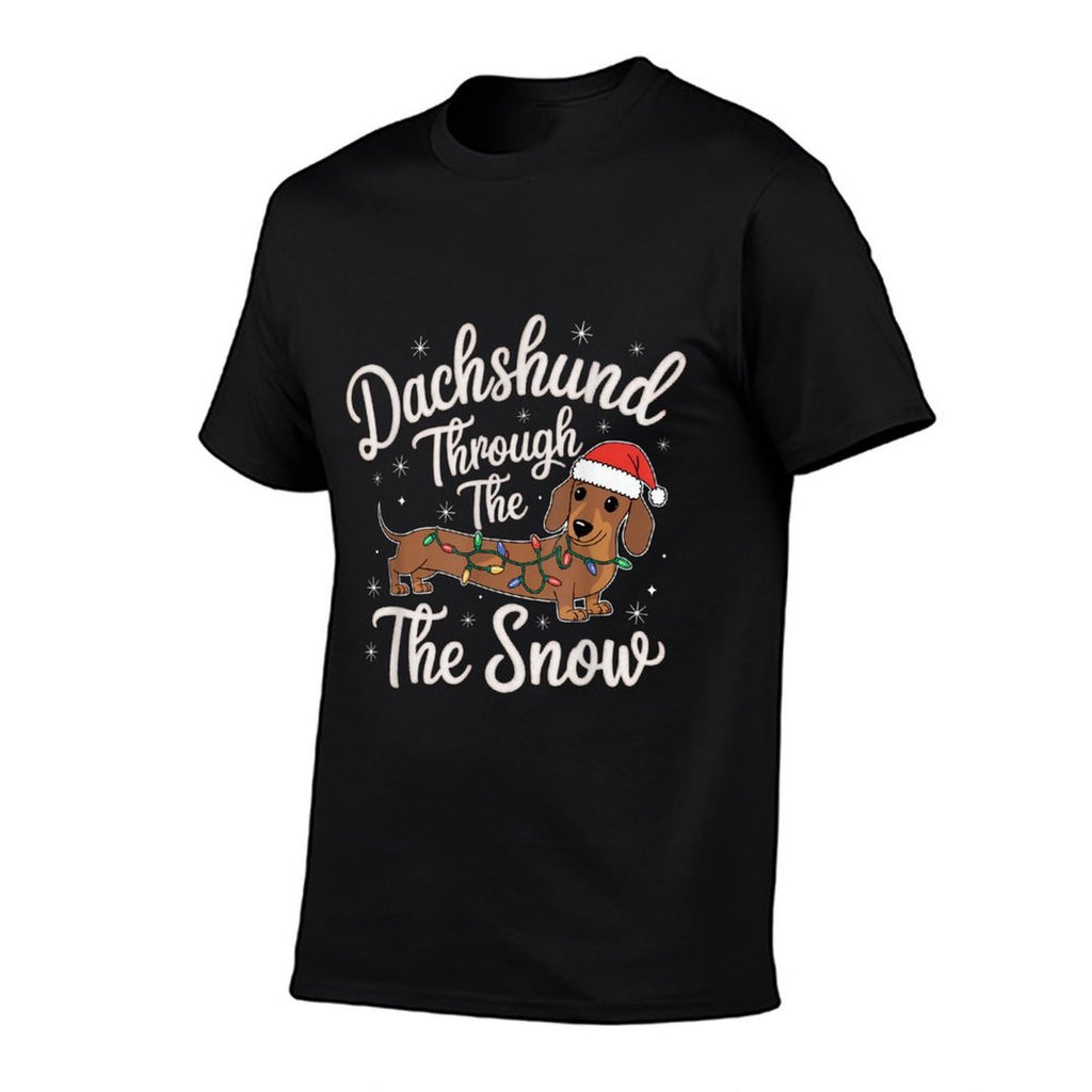Holiday Dachshund Decor Dachshund Through The Snow Christmas Decor for Dog Lovers Unisex-Adults  Kids Black Small  Oversized Silhouette T-Shirt