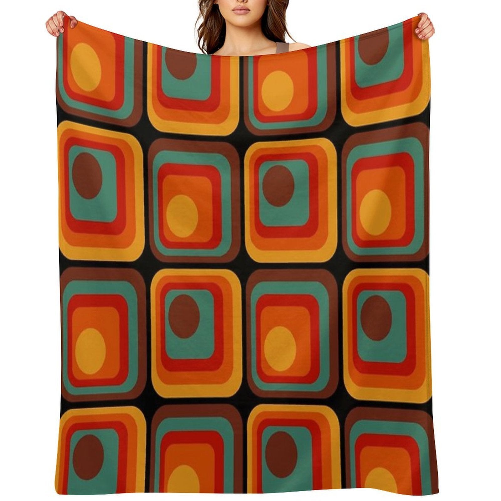 Retro Geometric Gradient Square And Circle Pattern 222 Anti-pilling Throw Blanket