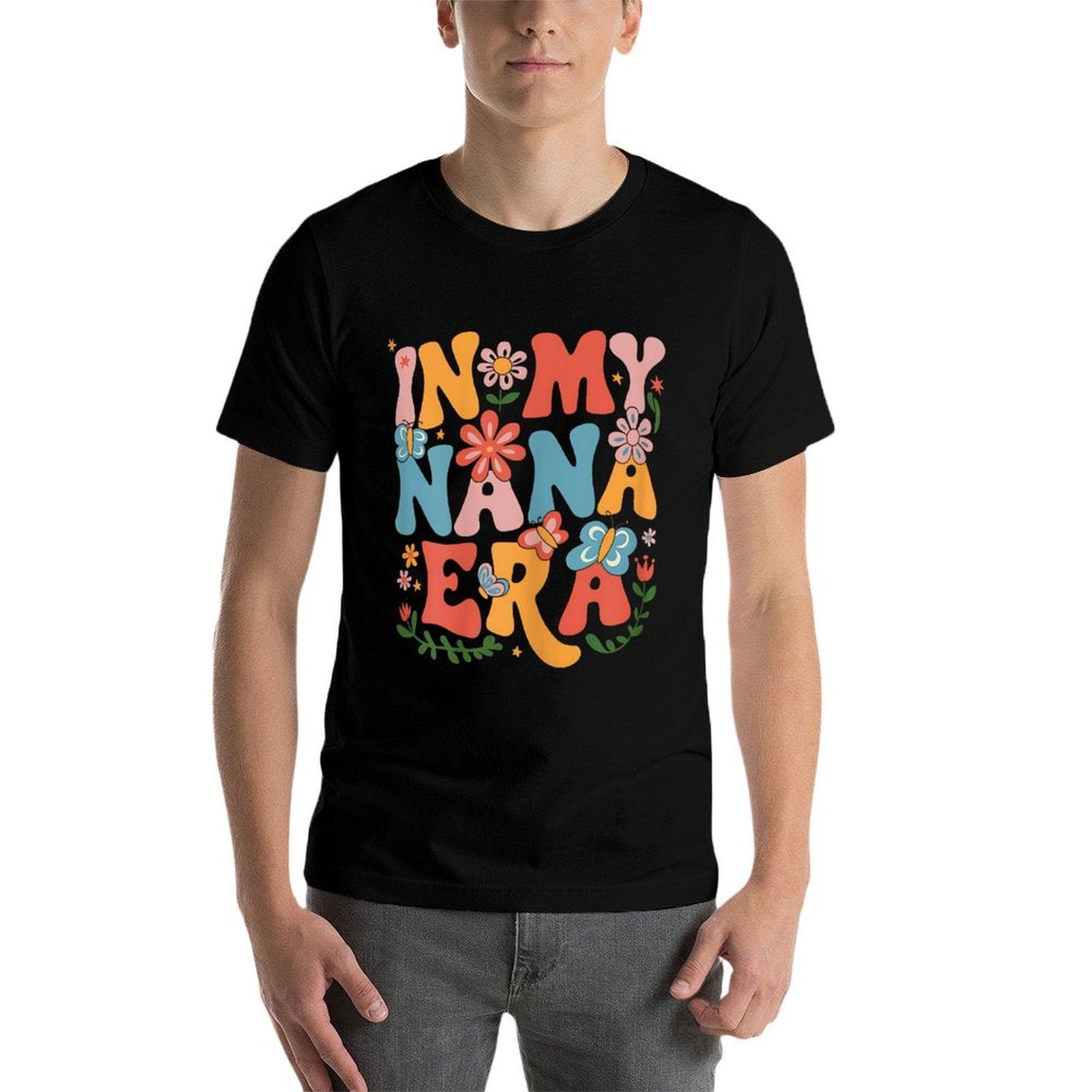 Funny In My Nana Era Retro Groovy Mothers Day Nana Butterfly  Slim-fit Cut T-Shirt