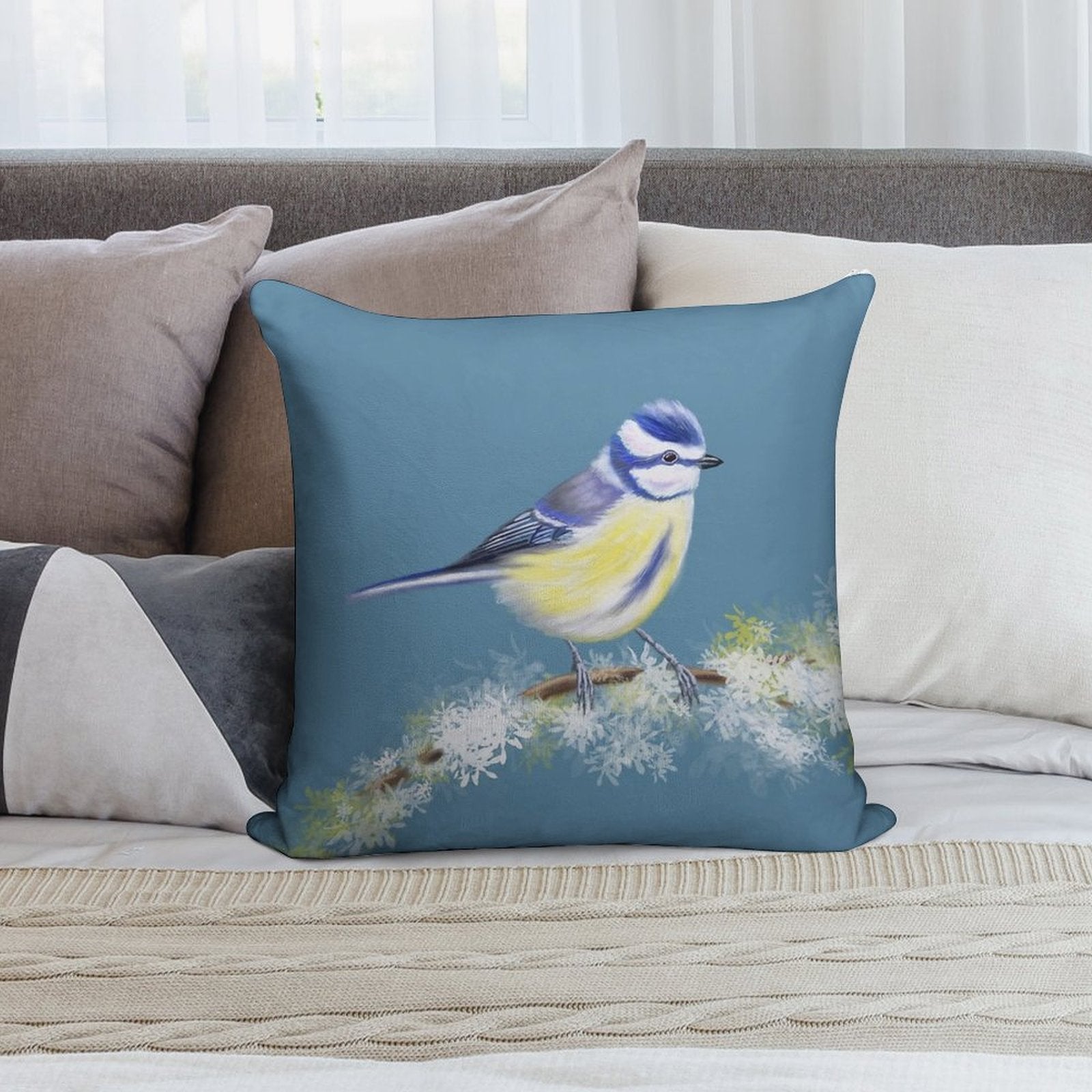 Bluetit Soft Decorative Cover Throw Pillow
