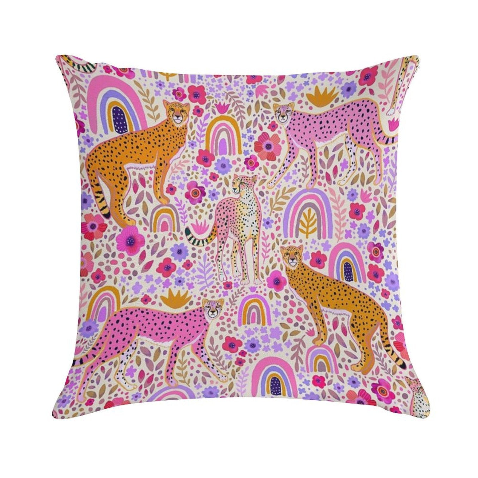 Cheetah’s in A Rainbow Garden Soft Warmth Comfort Throw Pillow
