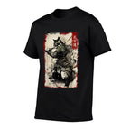 Samurai Cat Graphic Warrior Vintage Japanese Art Anime  Easy-care T-Shirt