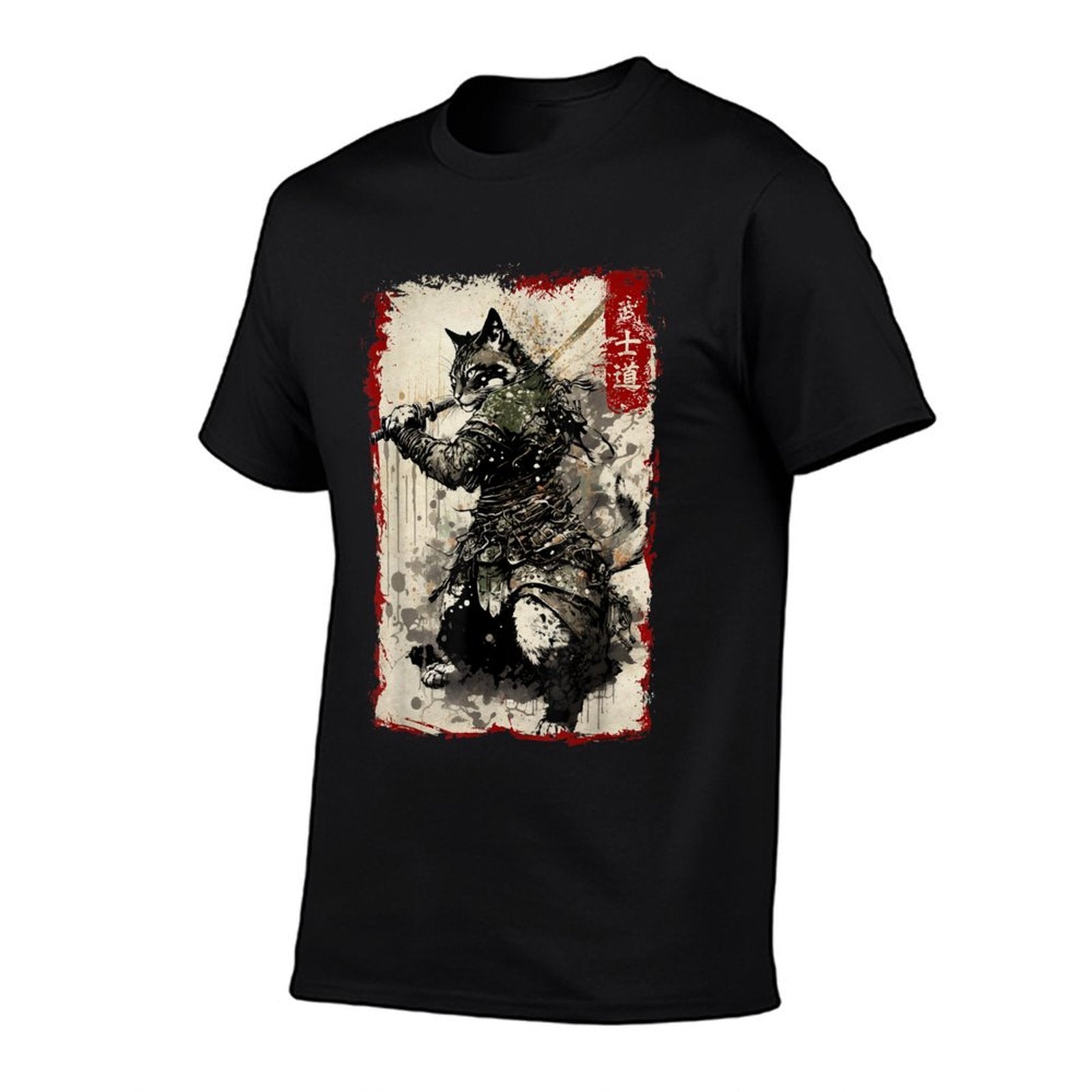 Samurai Cat Graphic Warrior Vintage Japanese Art Anime  Easy-care T-Shirt