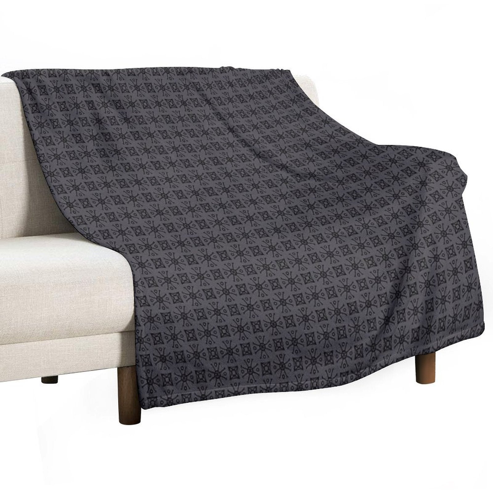 Geometric Pattern Doodly Grey Black All-season Throw Blanket