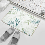 Soft Green Botanical Leaves – Minimalist Nature Pattern  Easy Maintenance Bath Mat