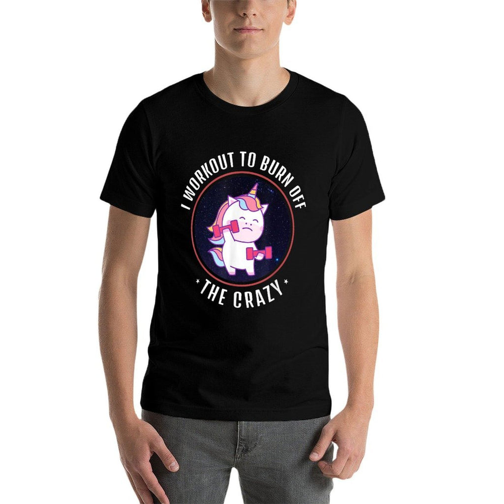 I Workout To Burn Off The Crazy - Funny Unicorn Workout  Oversized Silhouette T-Shirt
