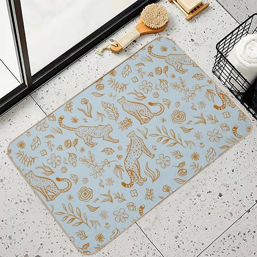 Cheetahs And Plants Boho  Easy Maintenance Bath Mat